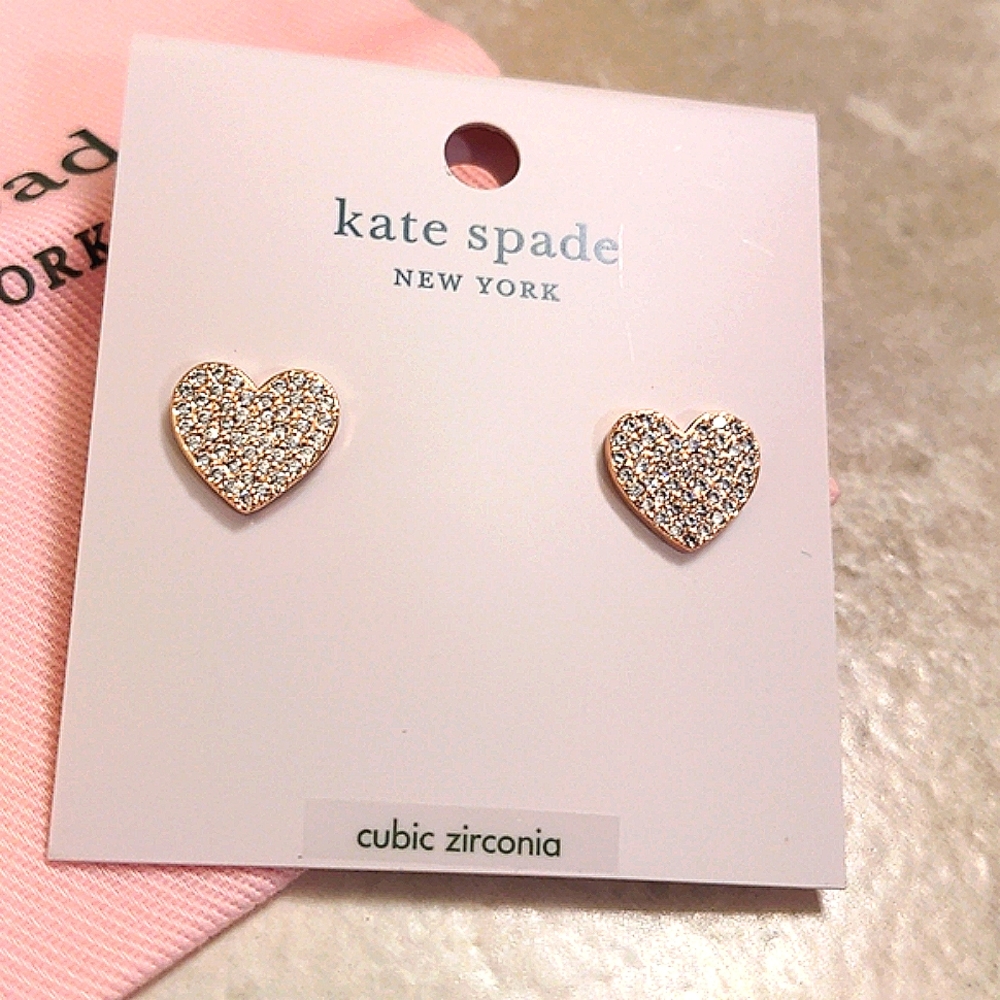 NEW Kate Spade Yours Truly Heart Stud Earrings in Rose Gold